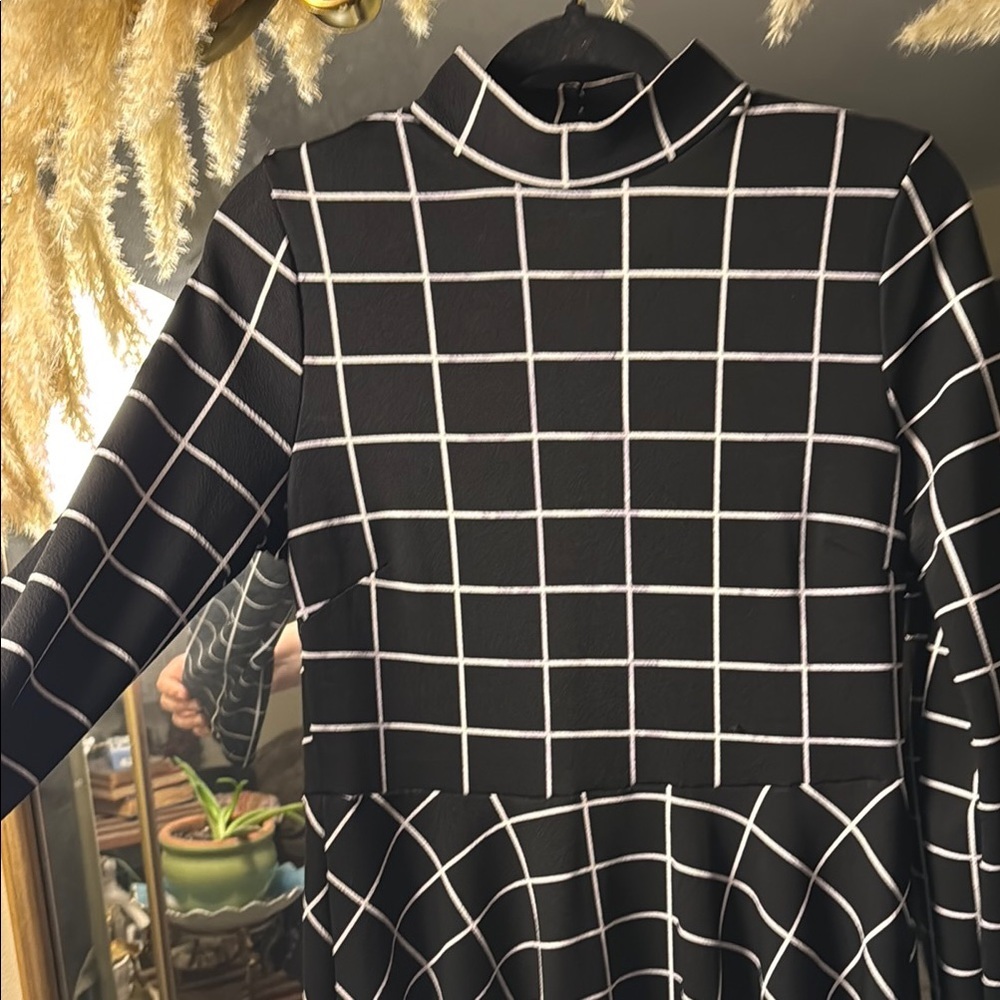 Shein Aline Black and White Grid Pattern Midi Dress - Picture 2 of 7